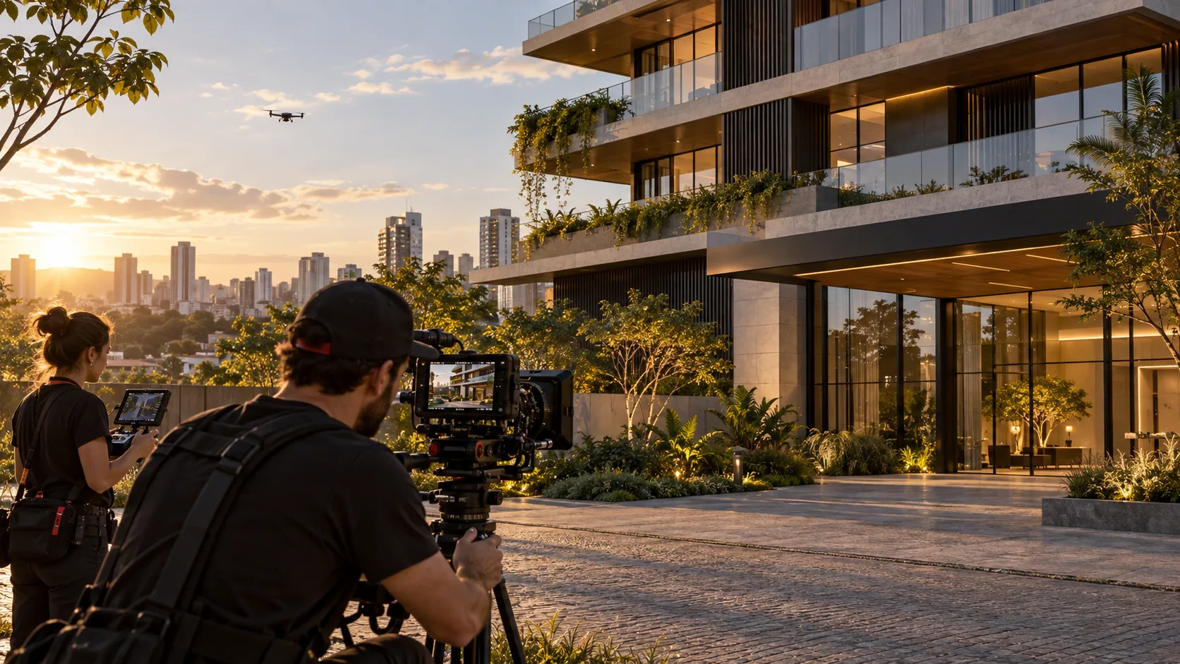 Equipe capta imagens de um empreendimento