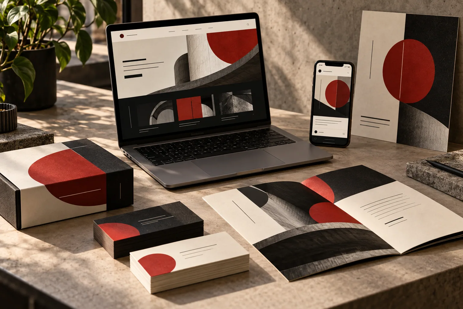 Identidade visual aplicada a site, celular e materiais impressos